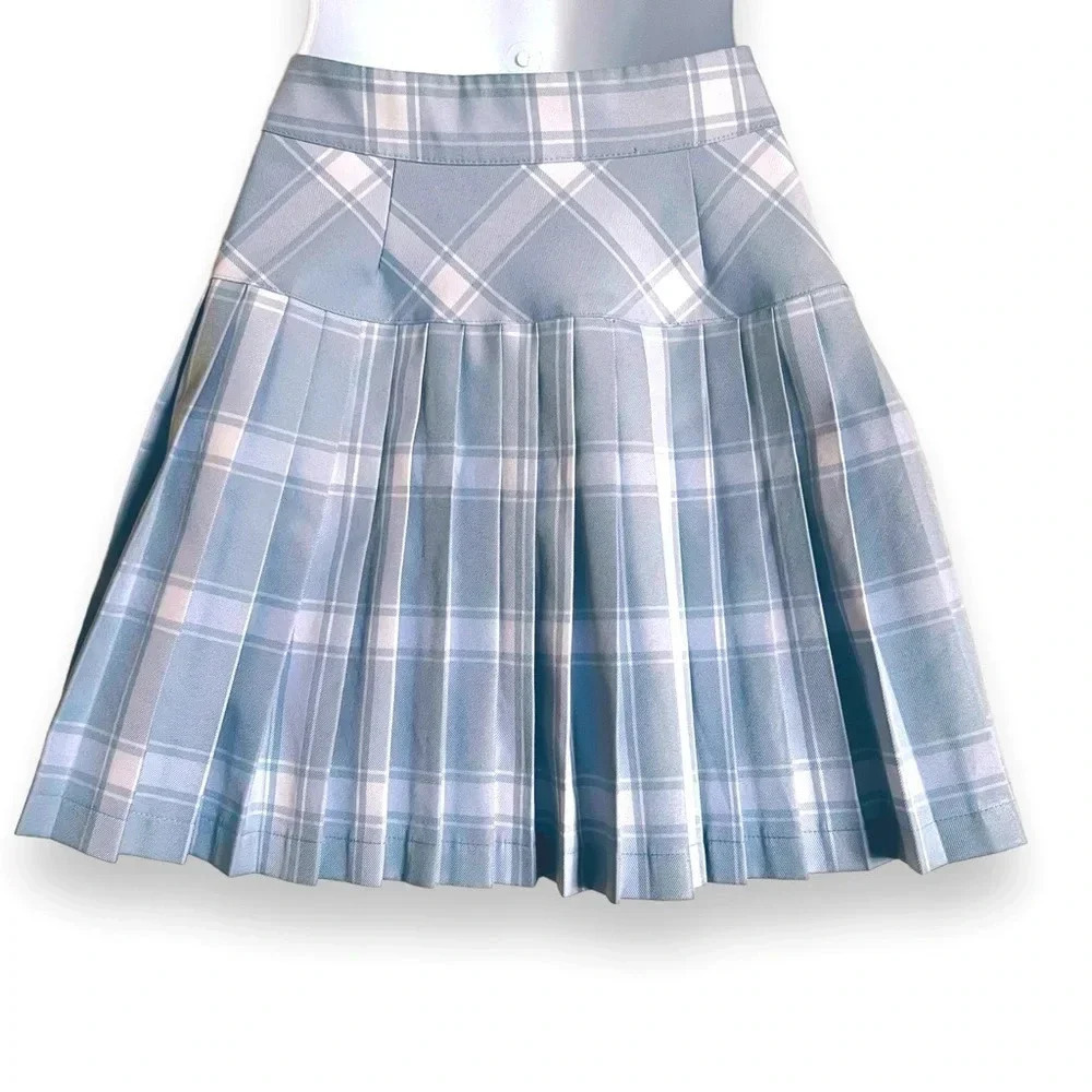 Plaid Blue White Pleated Mini Skirt Preppy Coquette Girl Y2K Forever 21 Small - Picture 4 of 8